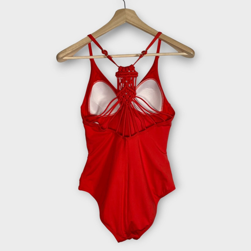 Jantzen Macrame Tummy Control One Piece Swimsuit Woman's 10 Red/Orange - Picture 3 of 4